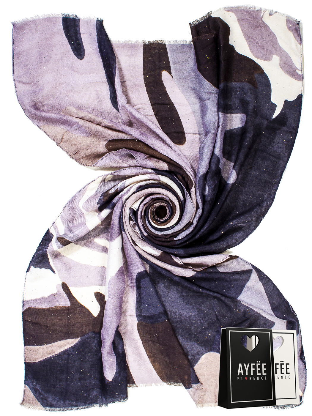 STOLA STAMPA CAMOUFLAGE MULTICOLOR CON GLITTER, CM 90*180, 100% VISCOSE, MADE IN PRC  - BLACK